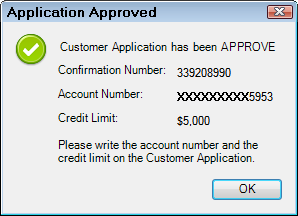 The application approved message showing the approval details.
